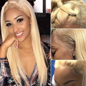 18” straight silky Indian human hair wig 513 lace closure blonde human hair wig